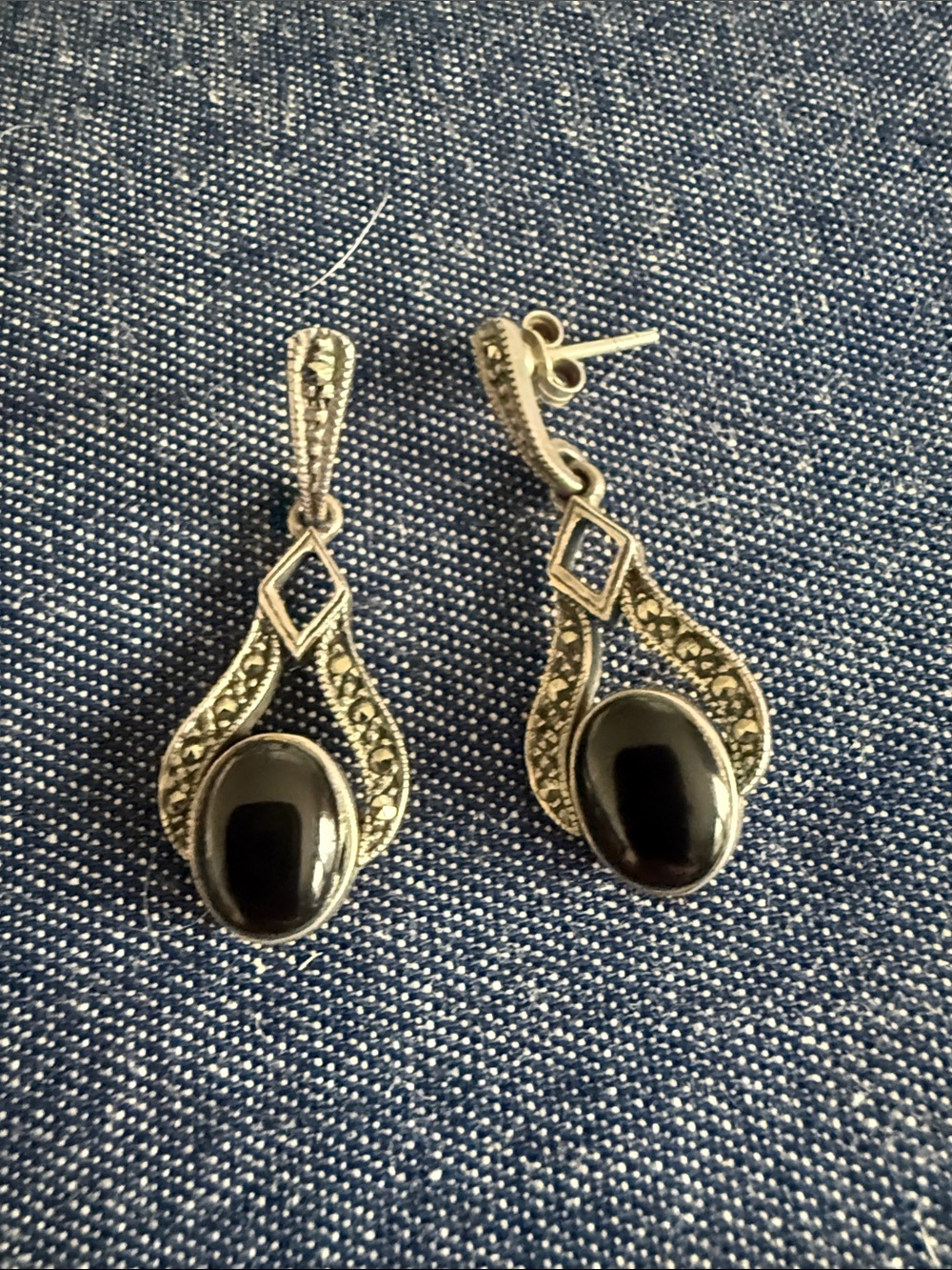 Sterling-Inspired Black Onyx Drop Earrings - Unbranded